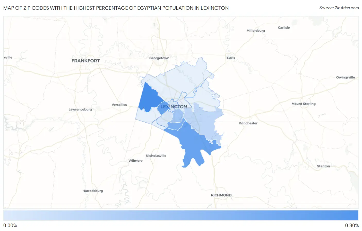 Zip Codes with the Highest Percentage of Egyptian Population in Lexington Map
