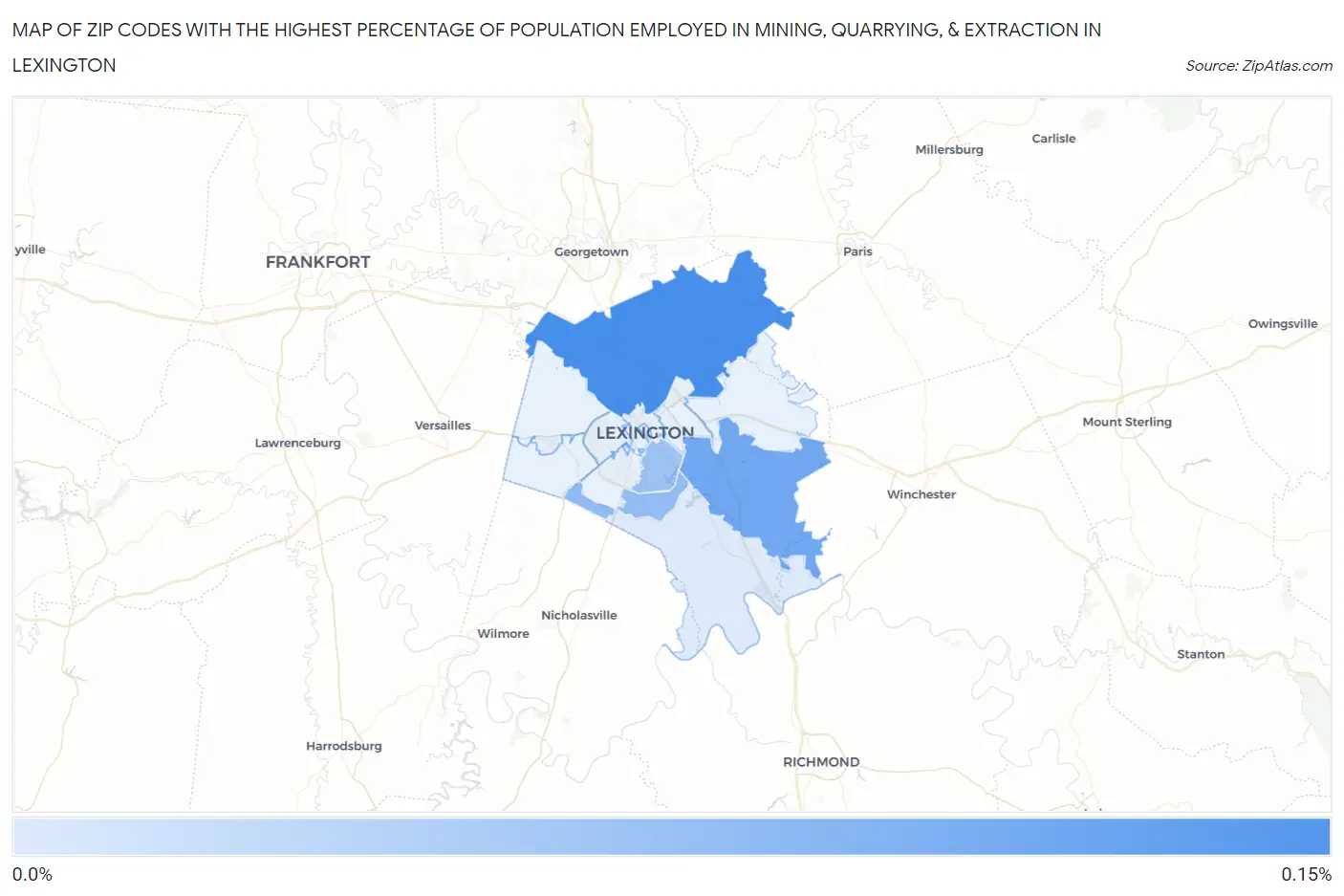 Zip Codes with the Highest Percentage of Population Employed in Mining, Quarrying, & Extraction in Lexington Map