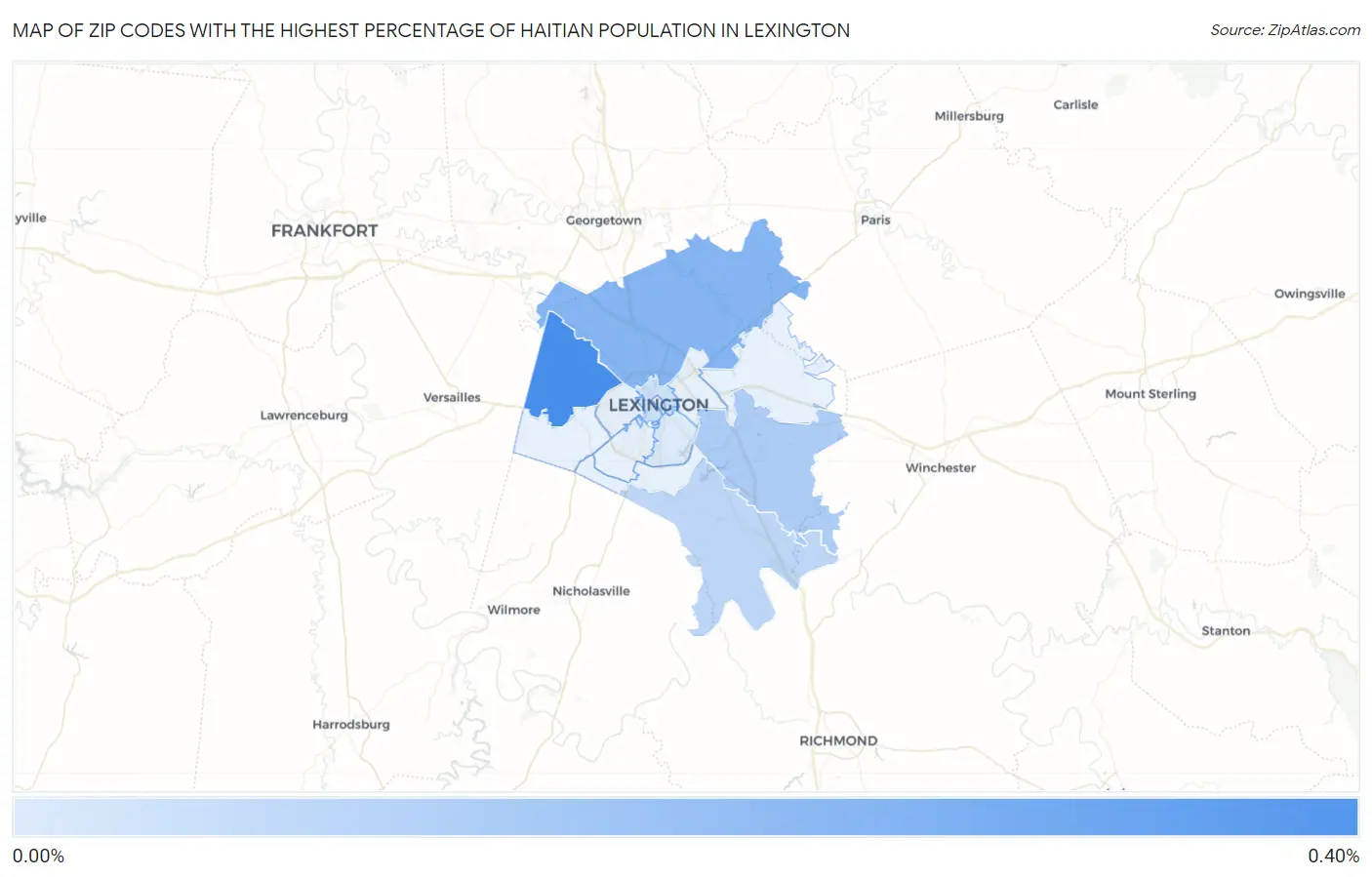 Zip Codes with the Highest Percentage of Haitian Population in Lexington Map