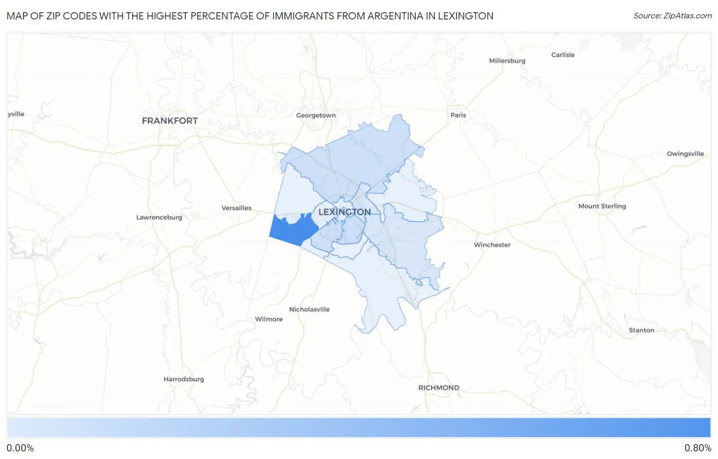 Zip Codes with the Highest Percentage of Immigrants from Argentina in Lexington Map
