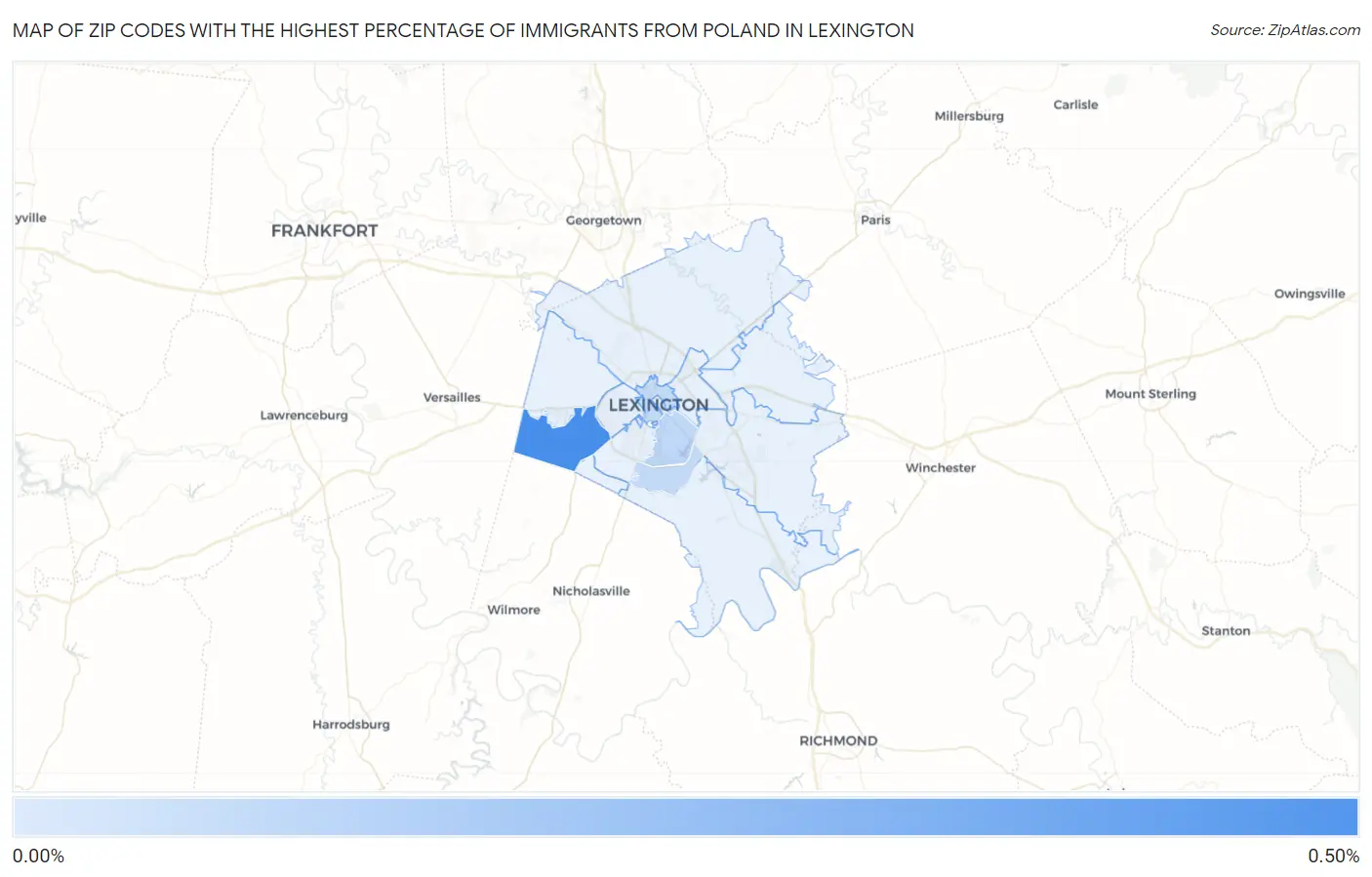 Zip Codes with the Highest Percentage of Immigrants from Poland in Lexington Map