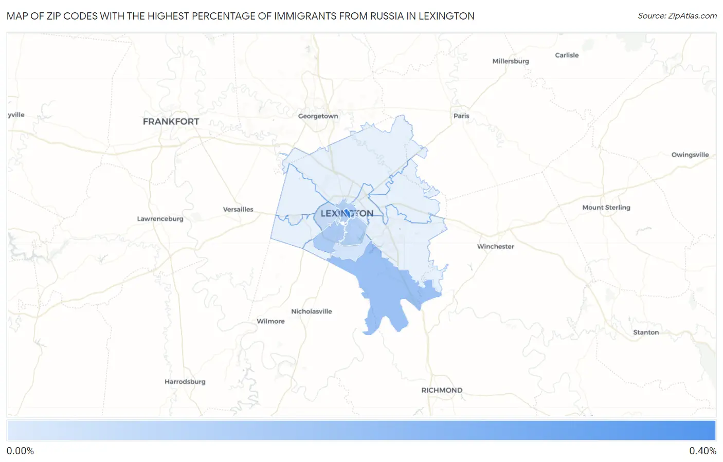 Zip Codes with the Highest Percentage of Immigrants from Russia in Lexington Map