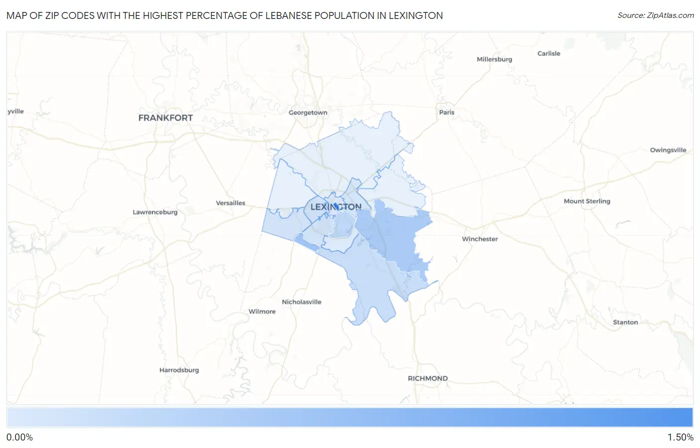 Zip Codes with the Highest Percentage of Lebanese Population in Lexington Map