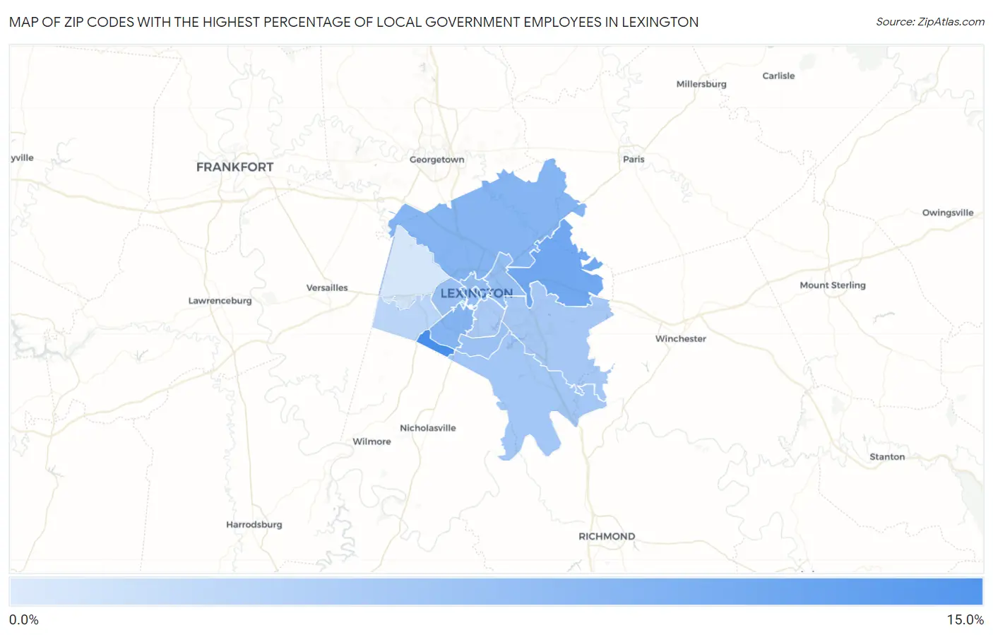 Zip Codes with the Highest Percentage of Local Government Employees in Lexington Map