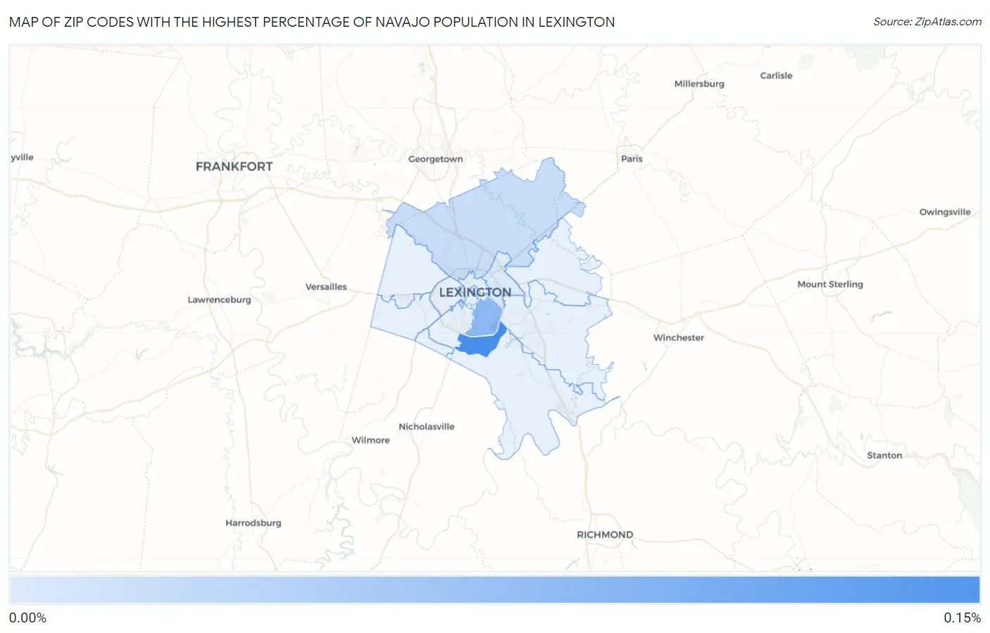 Zip Codes with the Highest Percentage of Navajo Population in Lexington Map