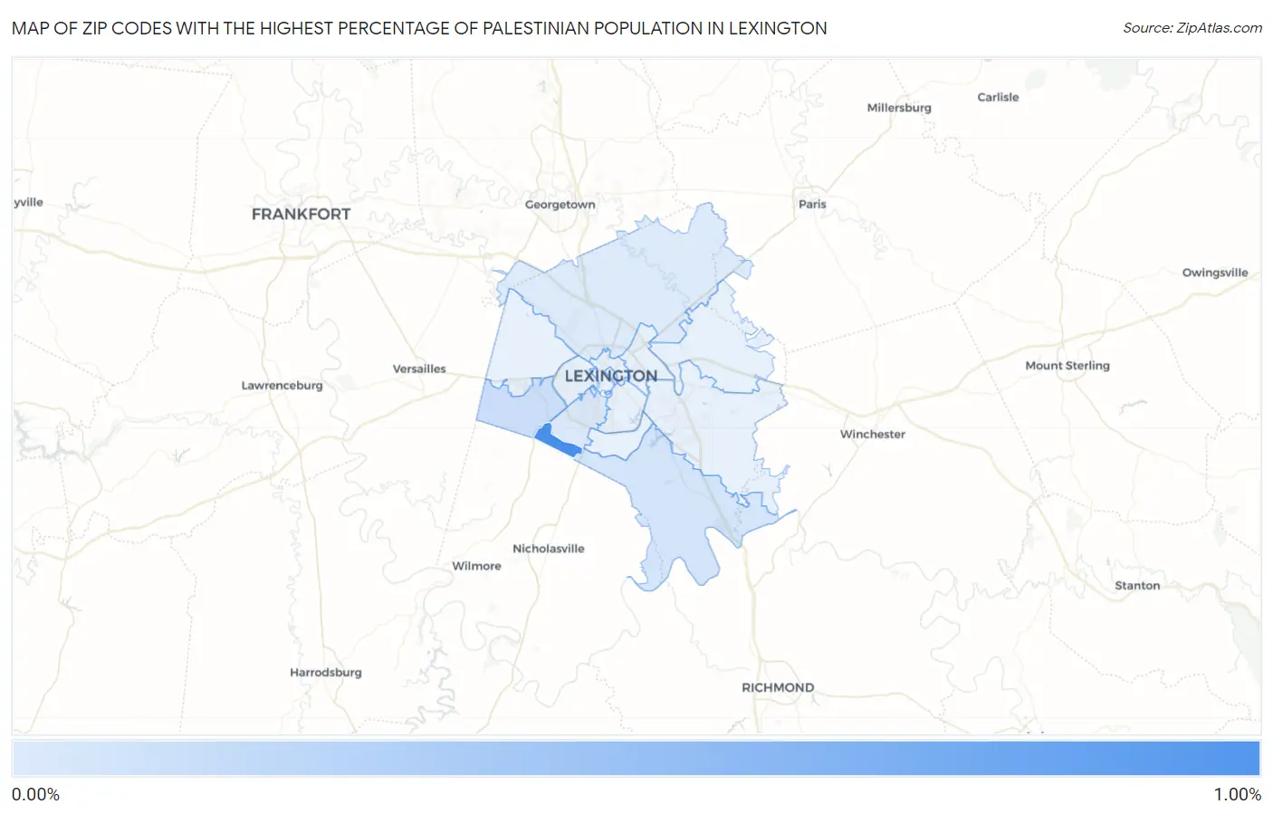 Zip Codes with the Highest Percentage of Palestinian Population in Lexington Map