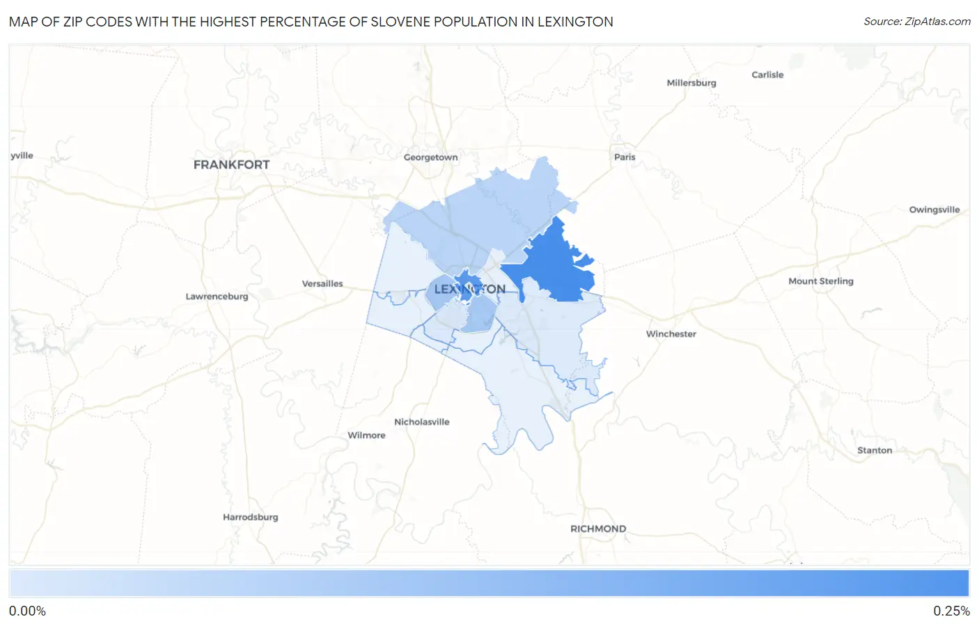 Zip Codes with the Highest Percentage of Slovene Population in Lexington Map