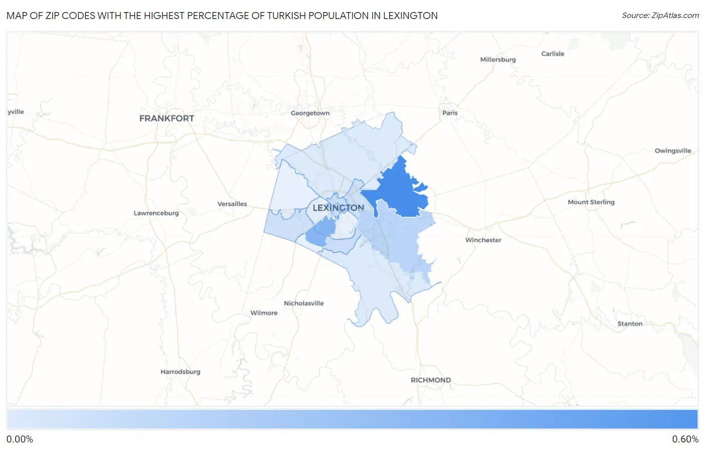 Zip Codes with the Highest Percentage of Turkish Population in Lexington Map