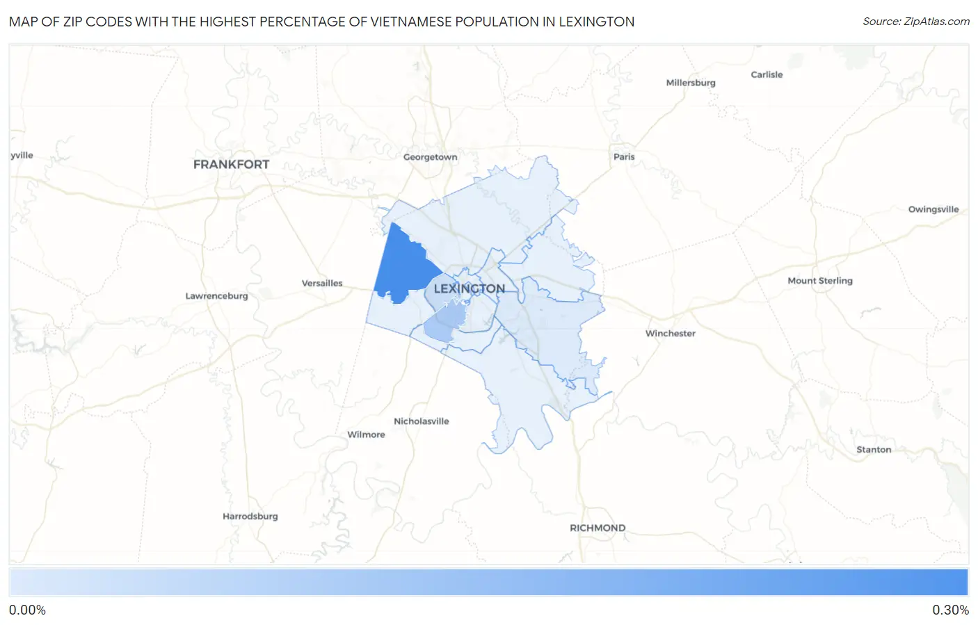Zip Codes with the Highest Percentage of Vietnamese Population in Lexington Map