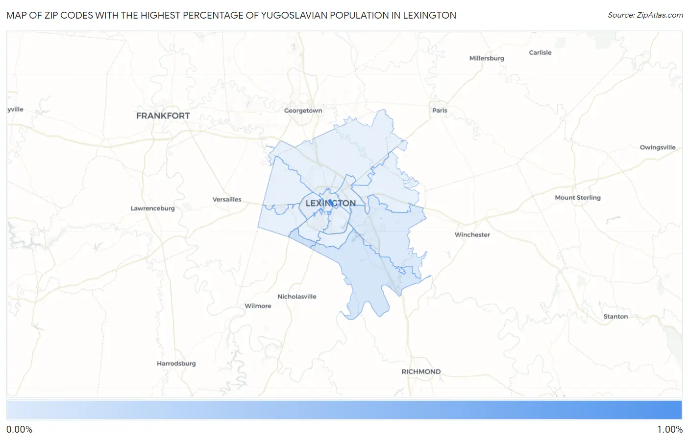 Zip Codes with the Highest Percentage of Yugoslavian Population in Lexington Map