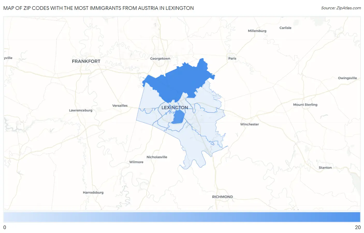Zip Codes with the Most Immigrants from Austria in Lexington Map