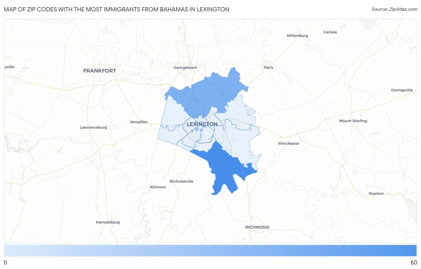 Zip Codes with the Most Immigrants from Bahamas in Lexington Map