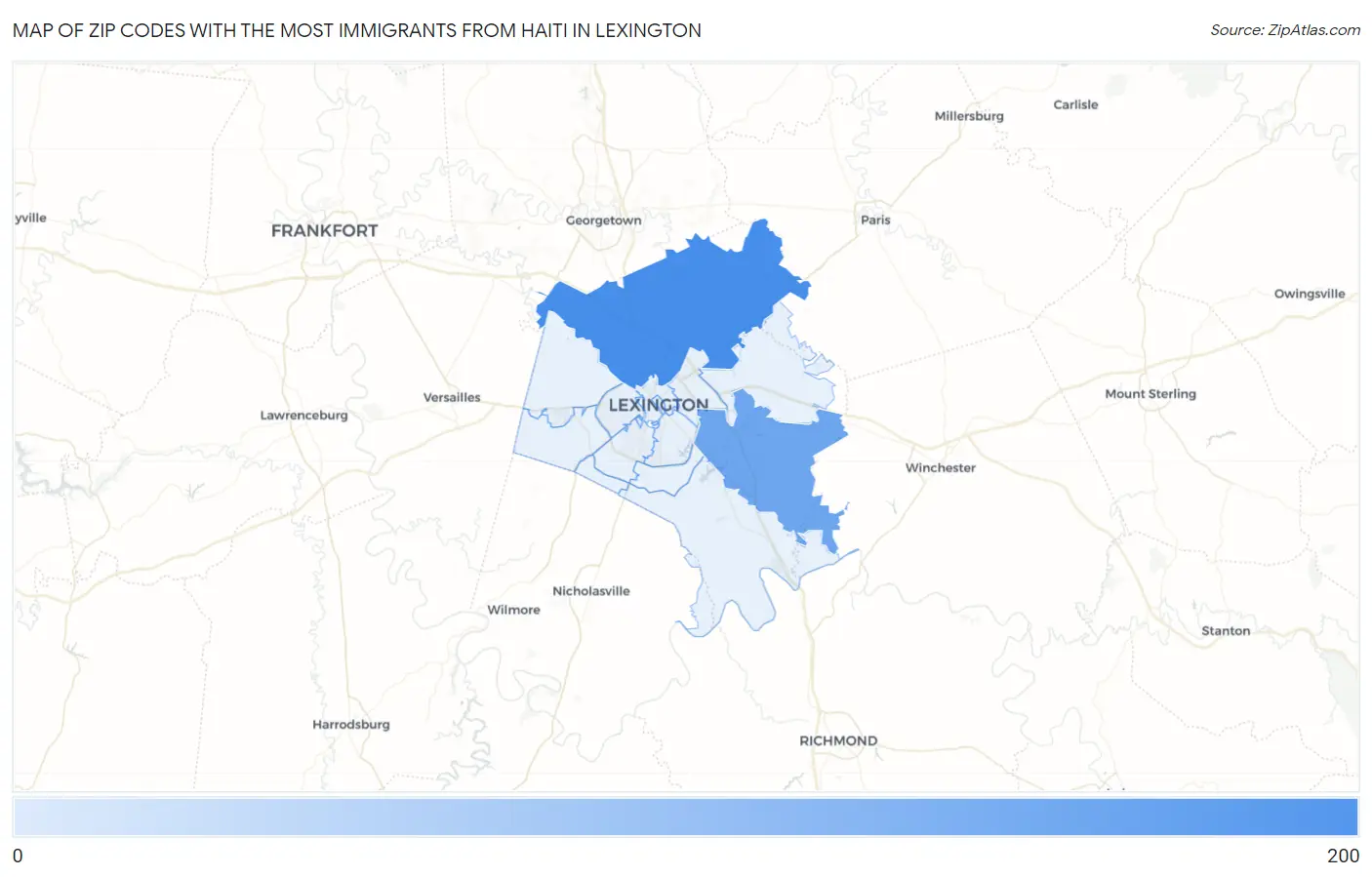 Zip Codes with the Most Immigrants from Haiti in Lexington Map