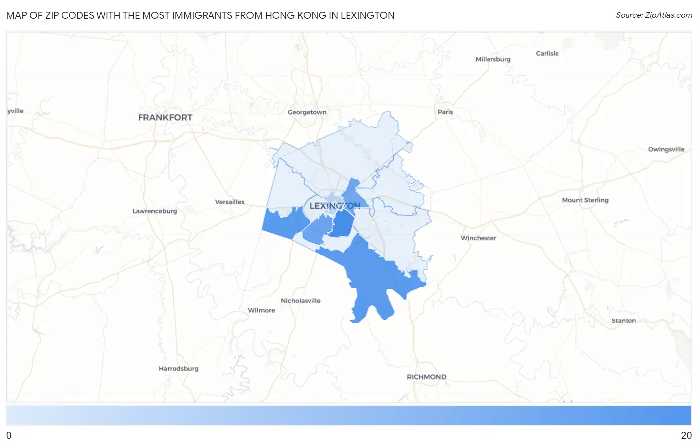 Zip Codes with the Most Immigrants from Hong Kong in Lexington Map