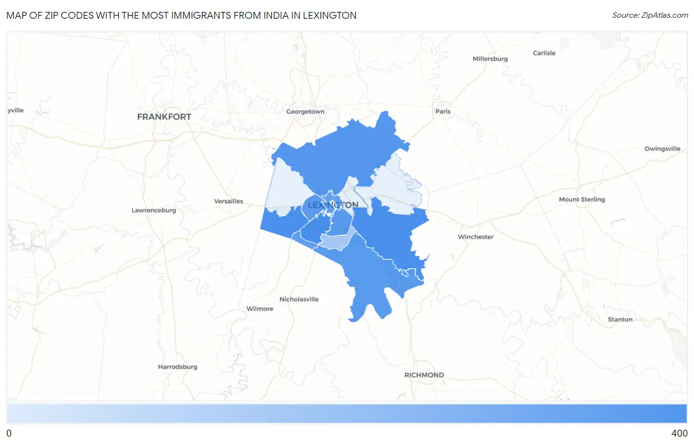 Zip Codes with the Most Immigrants from India in Lexington Map