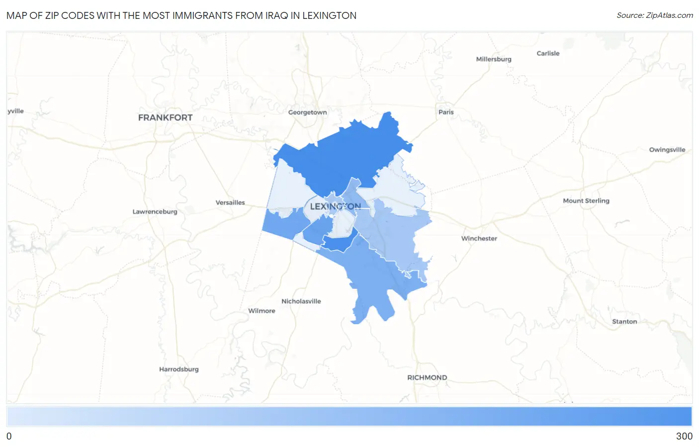 Zip Codes with the Most Immigrants from Iraq in Lexington Map