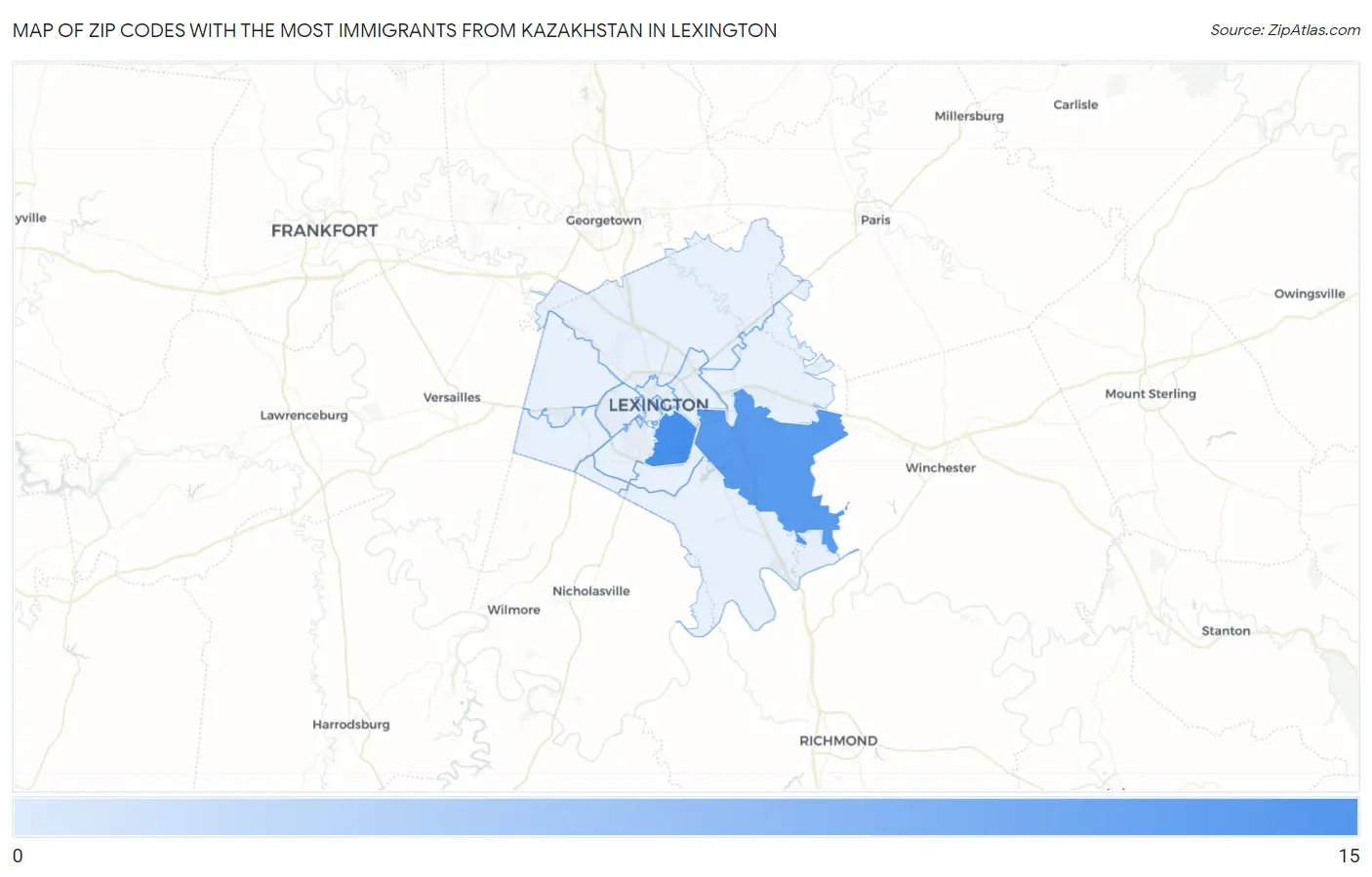 Zip Codes with the Most Immigrants from Kazakhstan in Lexington Map