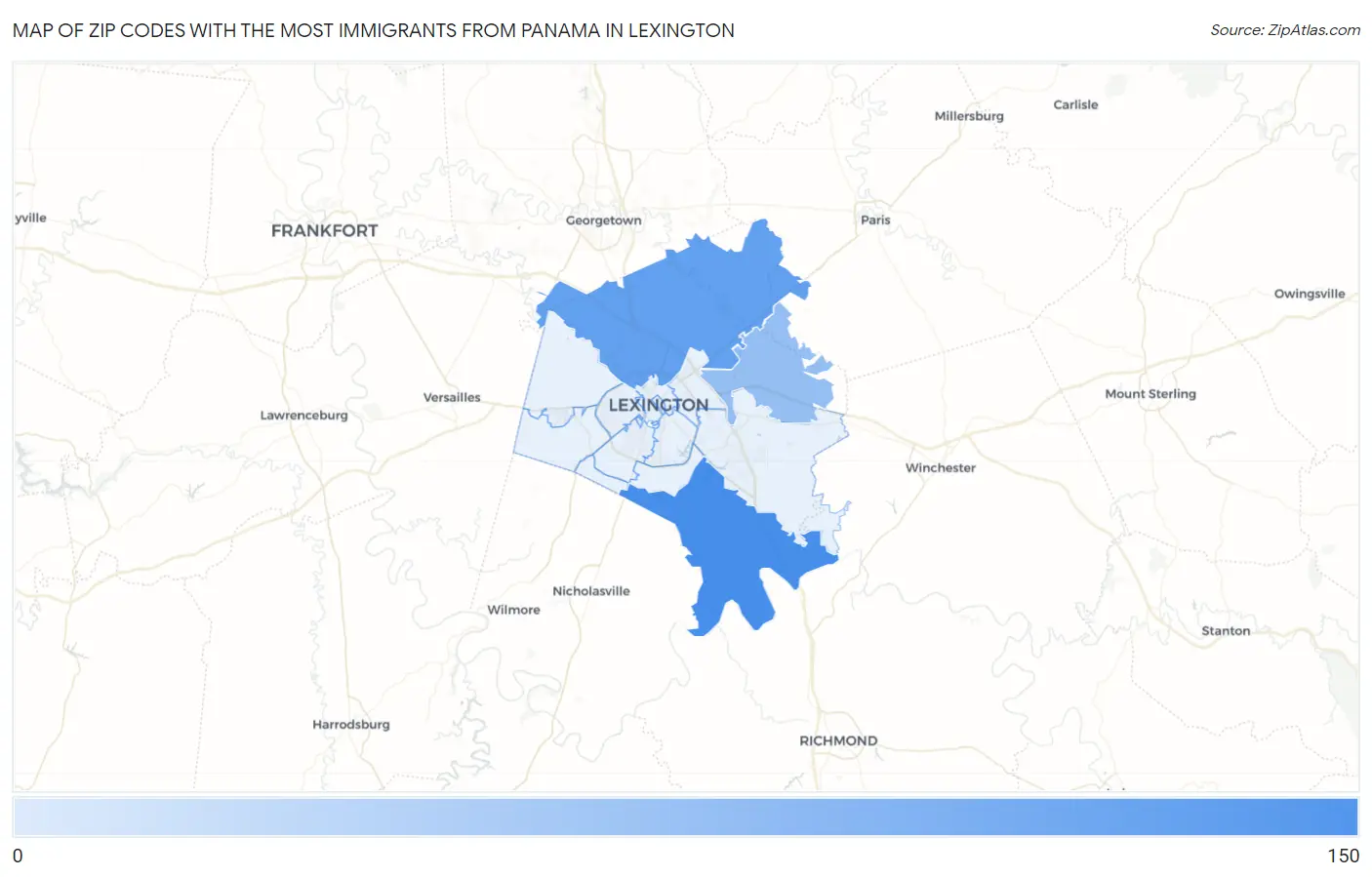 Zip Codes with the Most Immigrants from Panama in Lexington Map