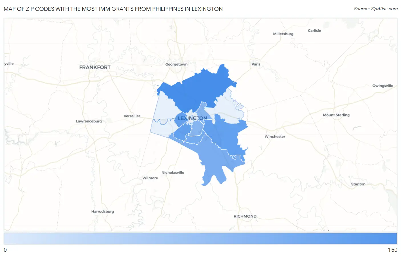 Zip Codes with the Most Immigrants from Philippines in Lexington Map