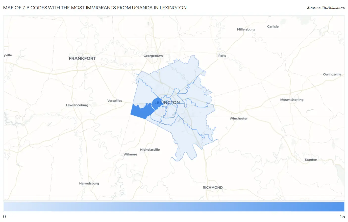 Zip Codes with the Most Immigrants from Uganda in Lexington Map