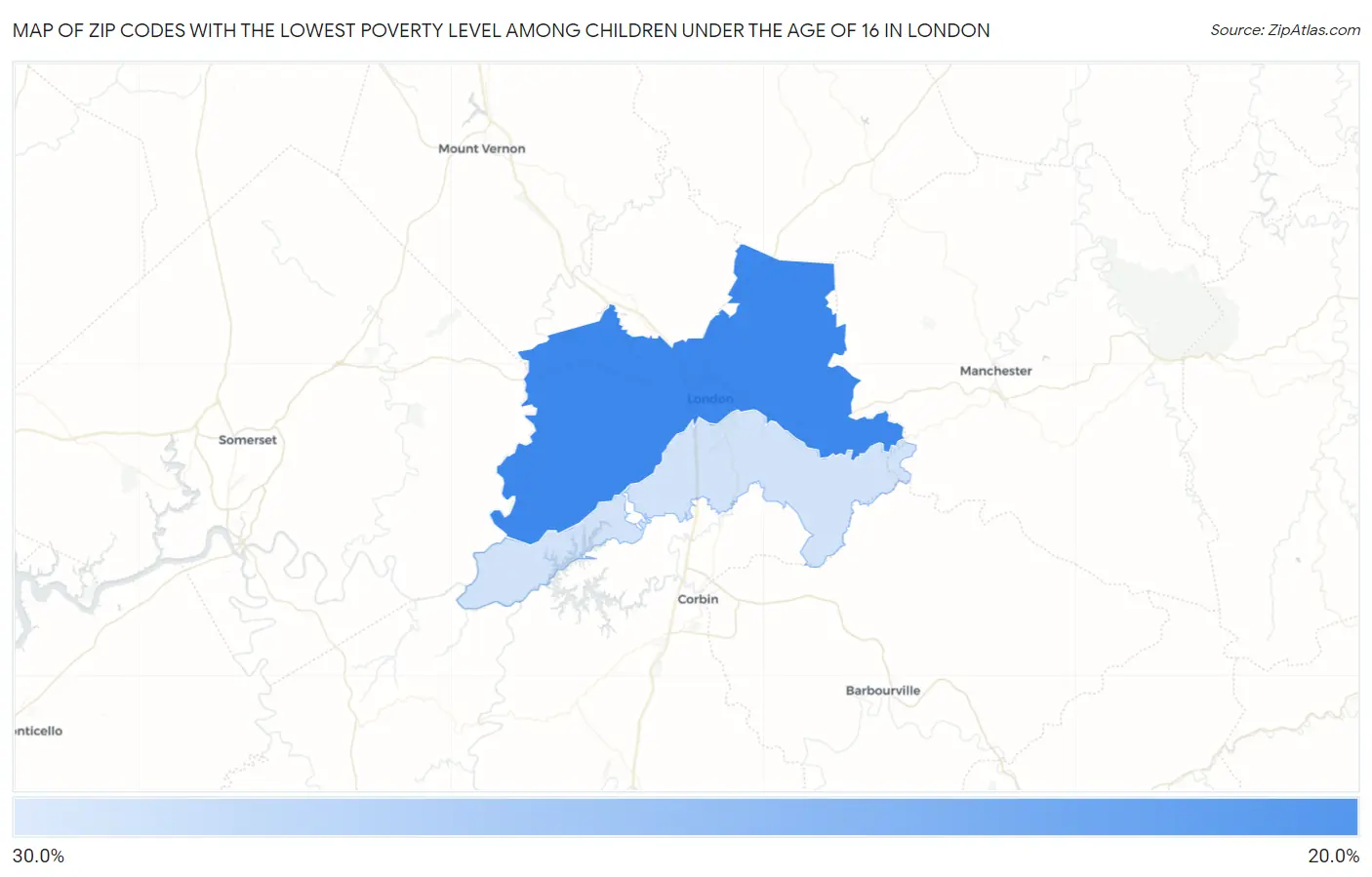 Zip Codes with the Lowest Poverty Level Among Children Under the Age of 16 in London Map