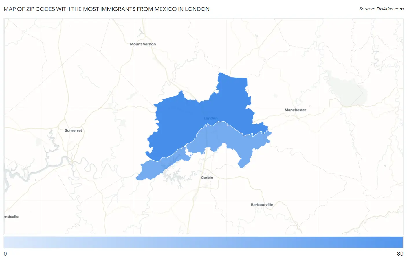 Zip Codes with the Most Immigrants from Mexico in London Map