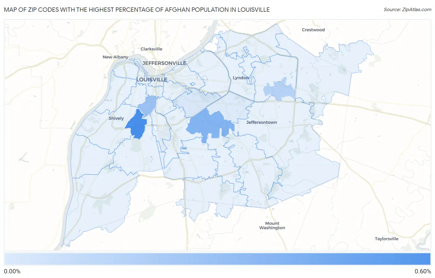 Zip Codes with the Highest Percentage of Afghan Population in Louisville Map