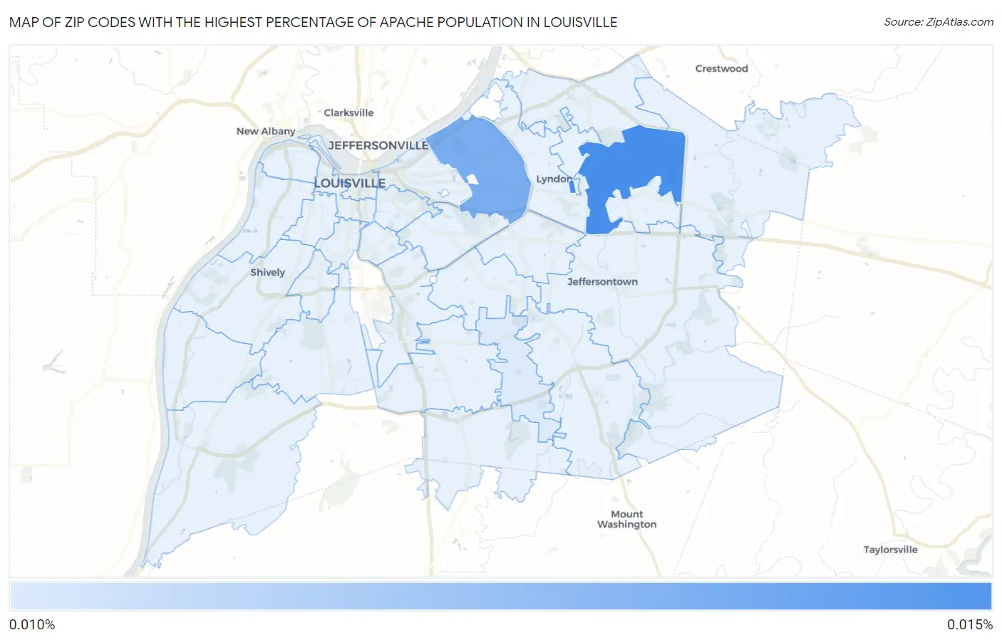 Zip Codes with the Highest Percentage of Apache Population in Louisville Map