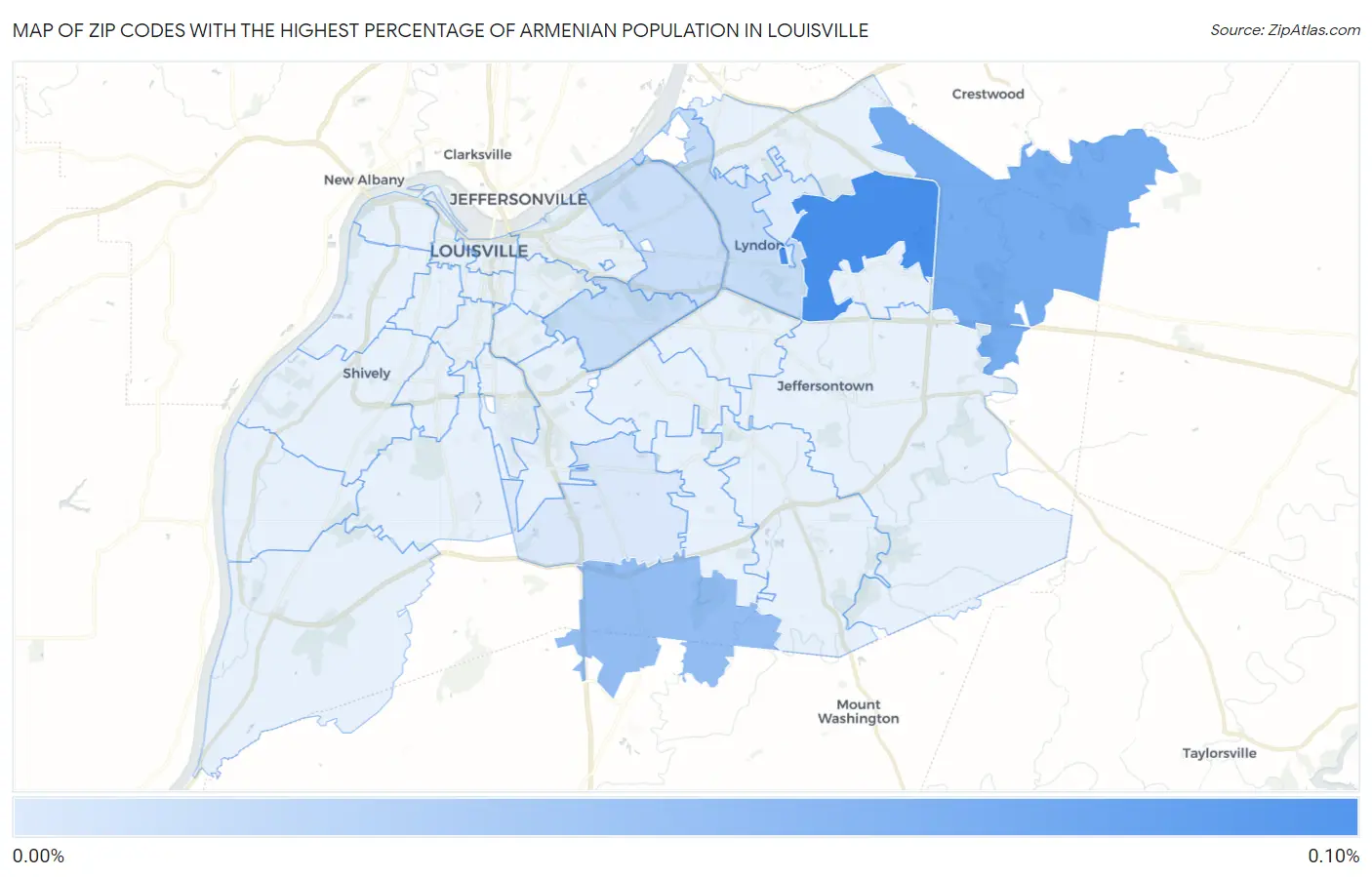 Zip Codes with the Highest Percentage of Armenian Population in Louisville Map