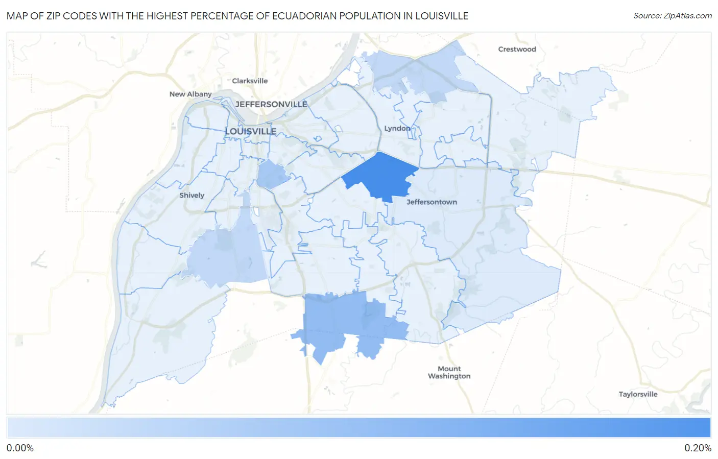 Zip Codes with the Highest Percentage of Ecuadorian Population in Louisville Map
