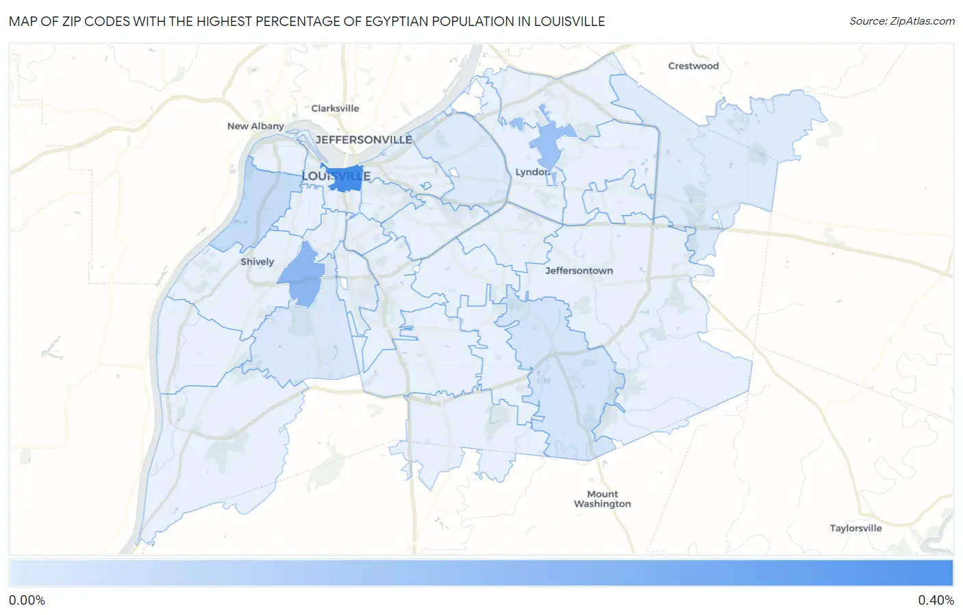 Zip Codes with the Highest Percentage of Egyptian Population in Louisville Map