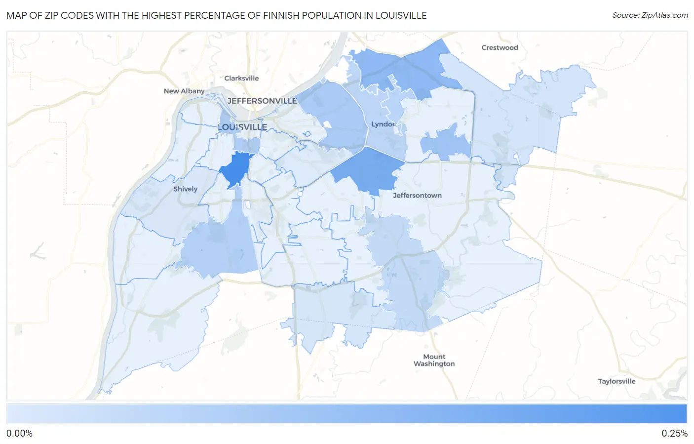 Zip Codes with the Highest Percentage of Finnish Population in Louisville Map