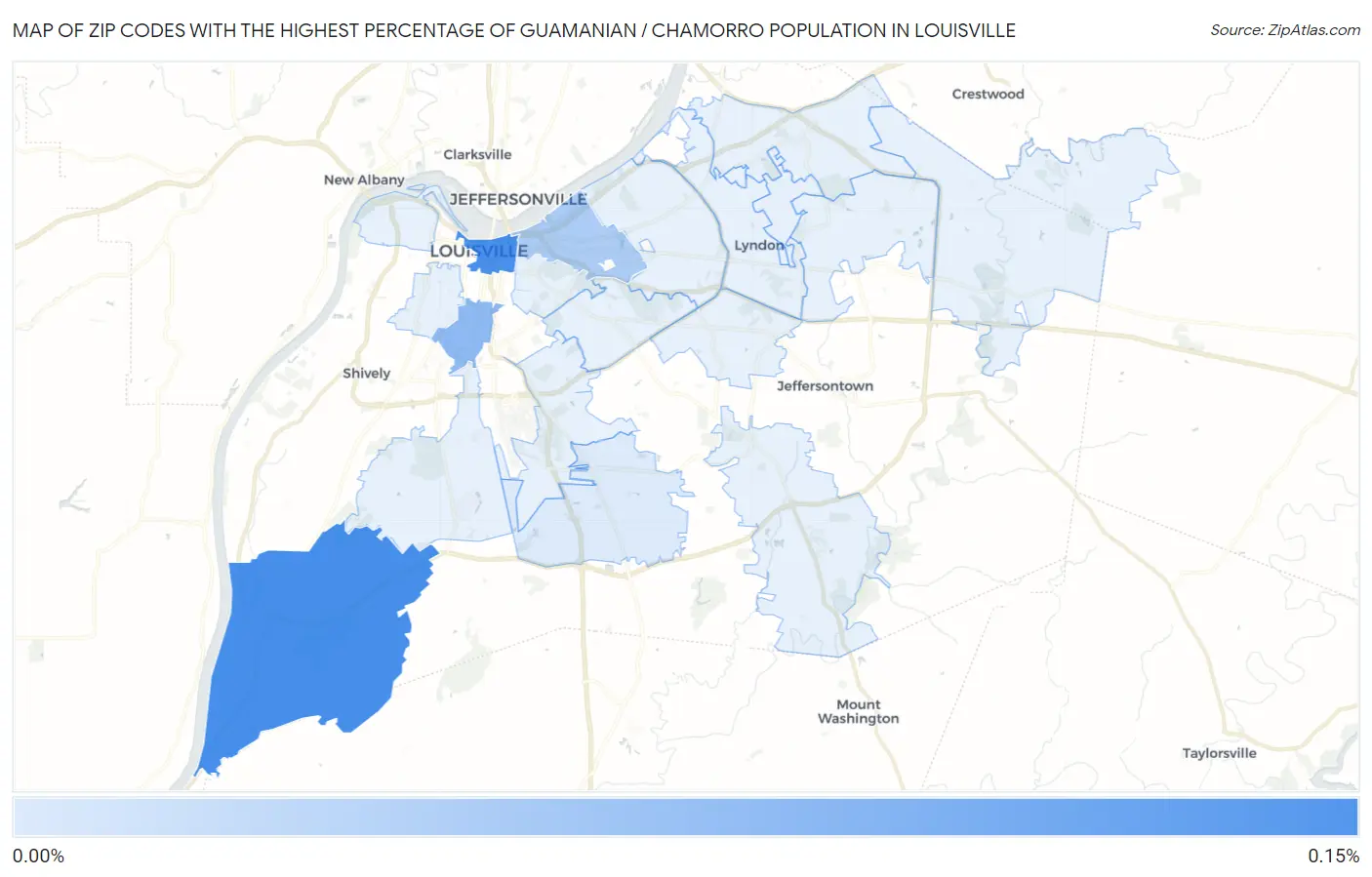 Zip Codes with the Highest Percentage of Guamanian / Chamorro Population in Louisville Map
