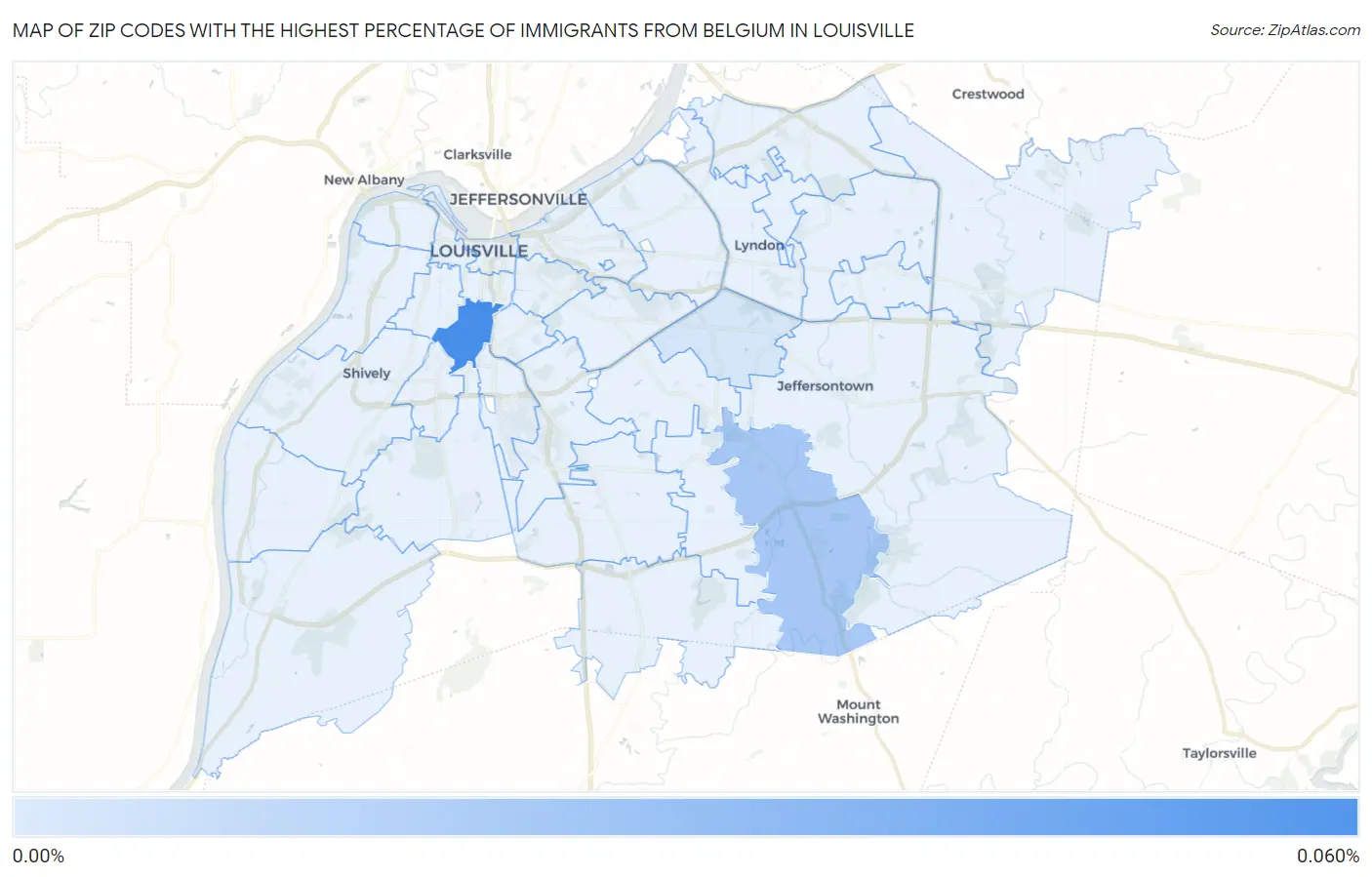 Zip Codes with the Highest Percentage of Immigrants from Belgium in Louisville Map