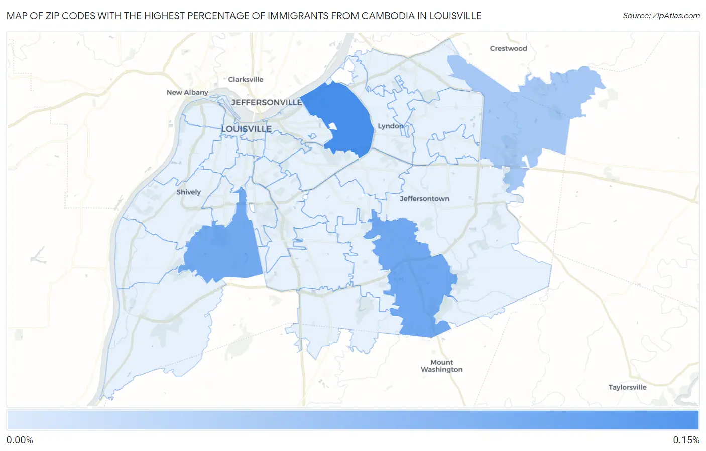 Zip Codes with the Highest Percentage of Immigrants from Cambodia in Louisville Map