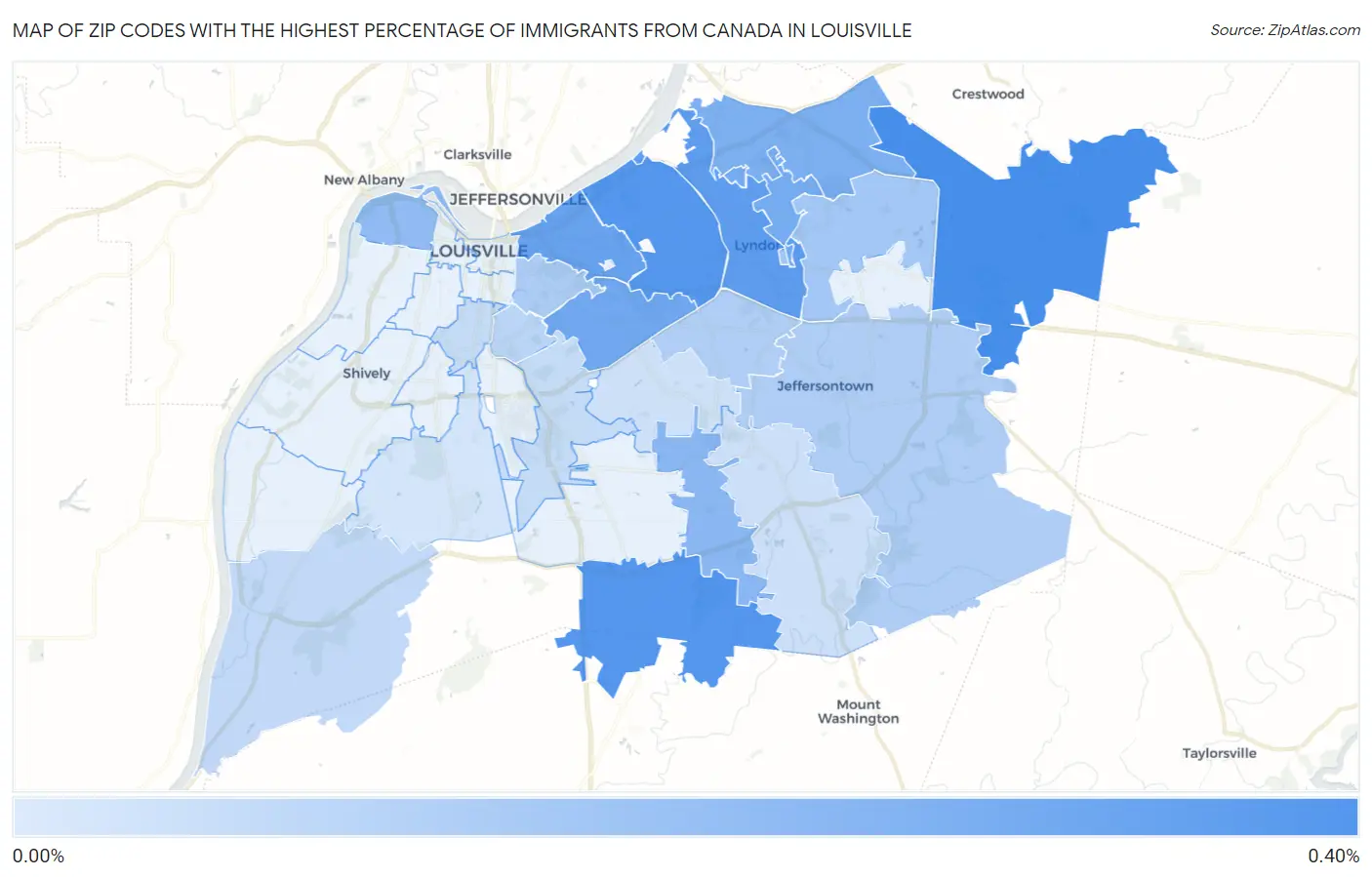 Zip Codes with the Highest Percentage of Immigrants from Canada in Louisville Map