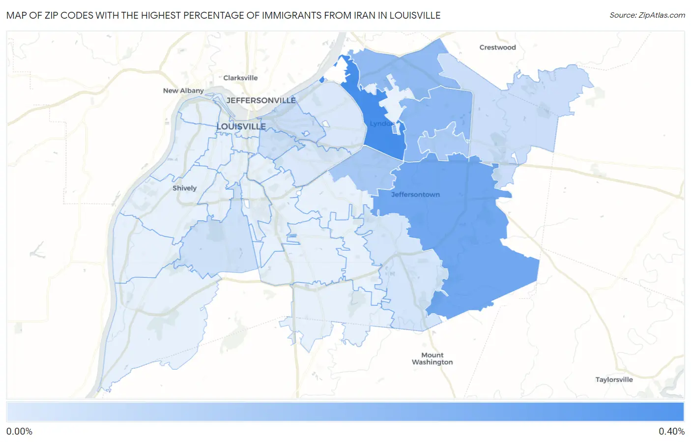 Zip Codes with the Highest Percentage of Immigrants from Iran in Louisville Map