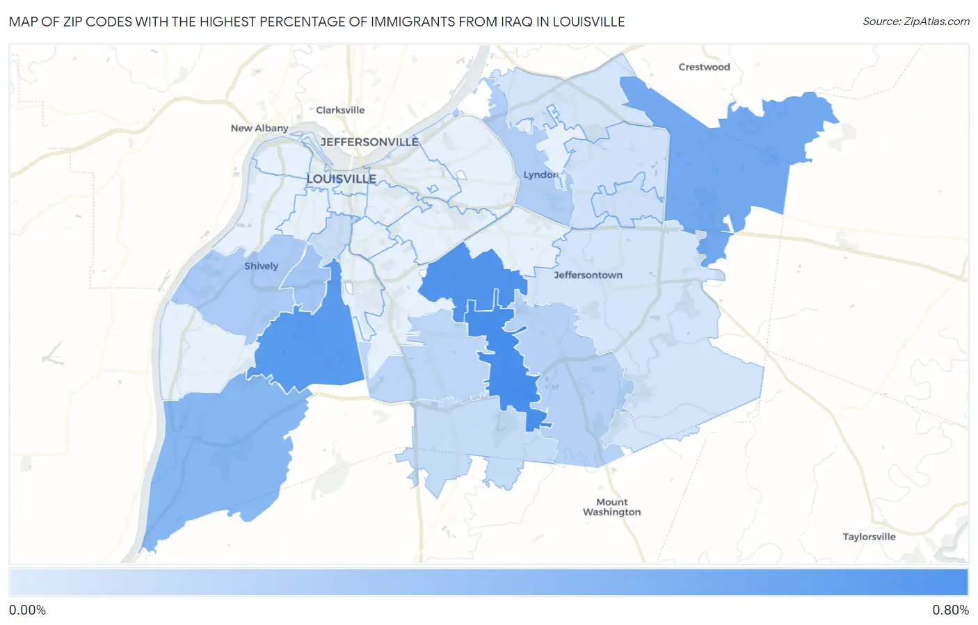 Zip Codes with the Highest Percentage of Immigrants from Iraq in Louisville Map