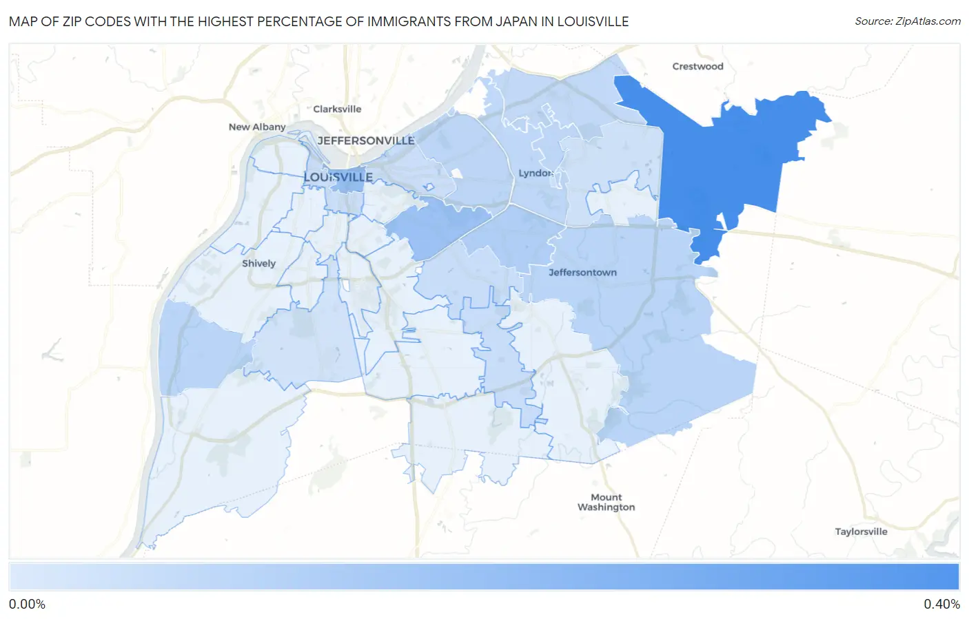 Zip Codes with the Highest Percentage of Immigrants from Japan in Louisville Map