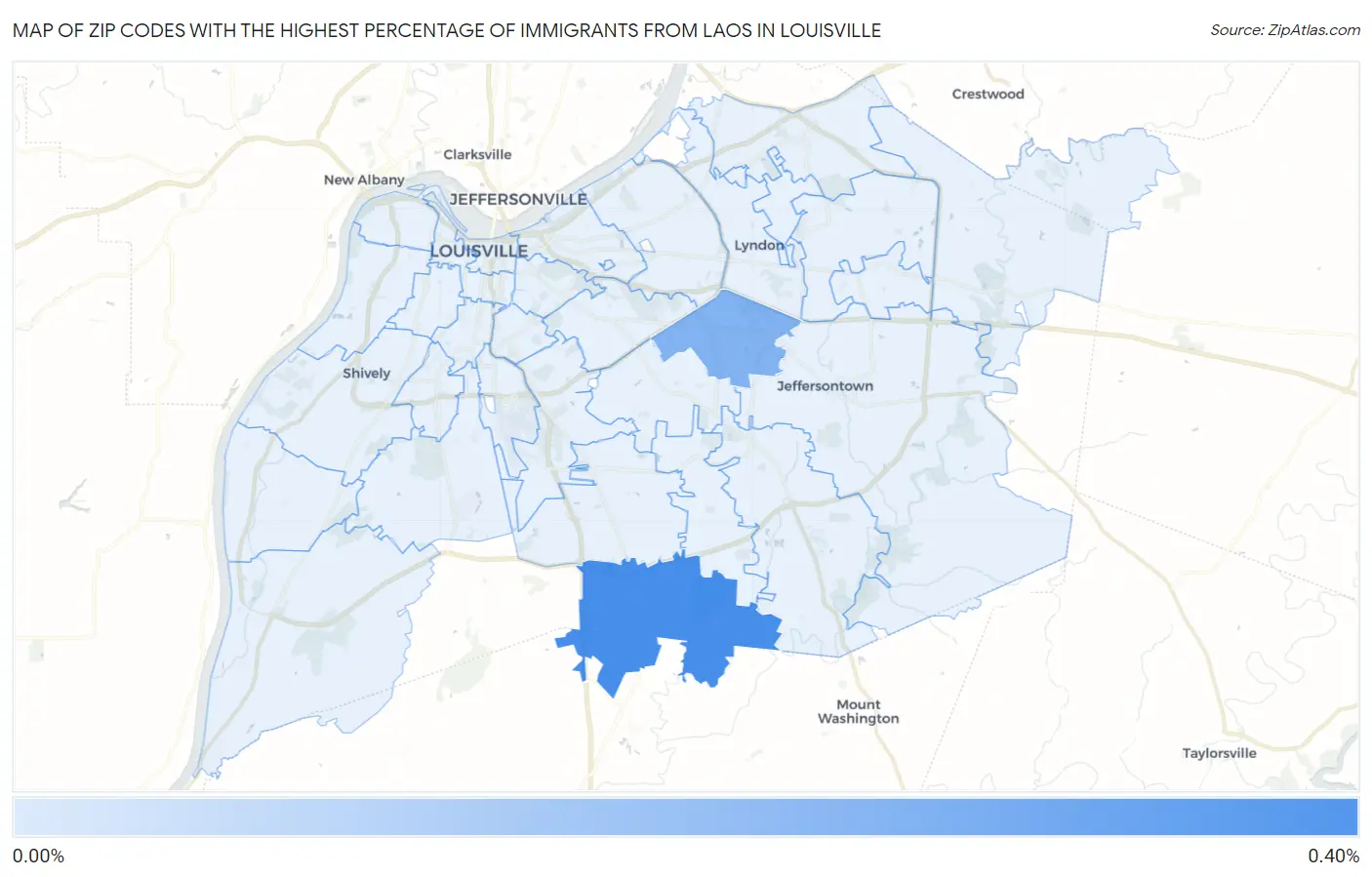 Zip Codes with the Highest Percentage of Immigrants from Laos in Louisville Map