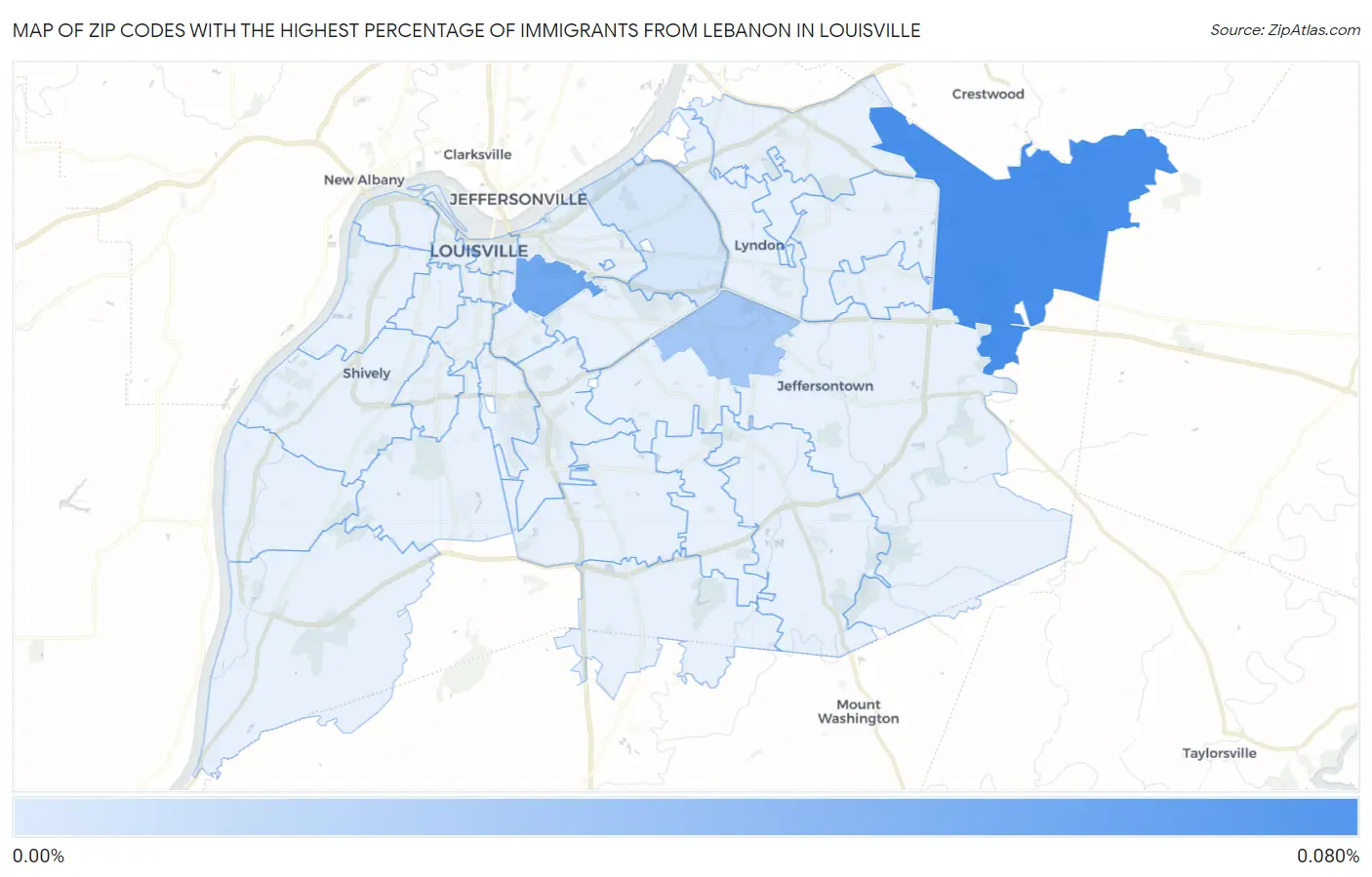 Zip Codes with the Highest Percentage of Immigrants from Lebanon in Louisville Map