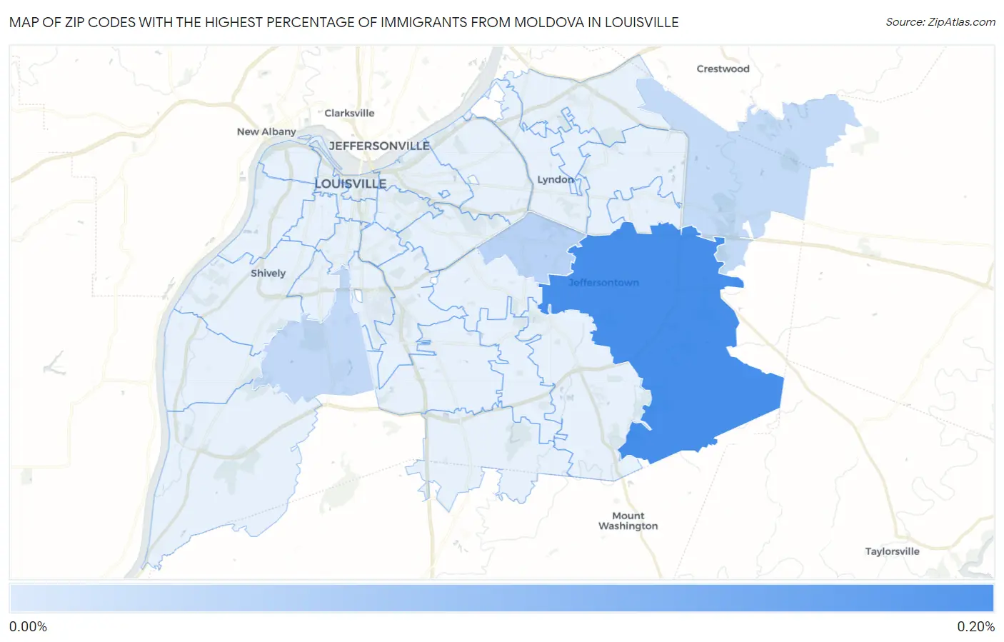 Zip Codes with the Highest Percentage of Immigrants from Moldova in Louisville Map