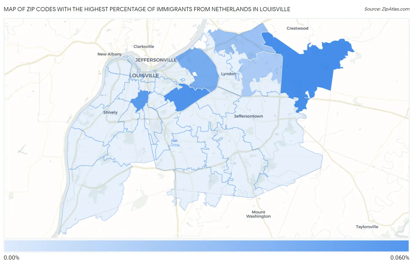 Zip Codes with the Highest Percentage of Immigrants from Netherlands in Louisville Map