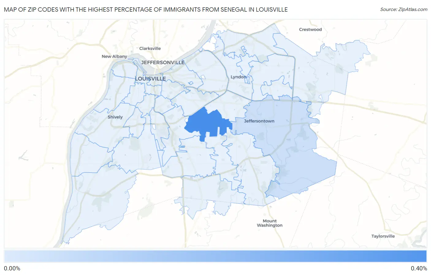 Zip Codes with the Highest Percentage of Immigrants from Senegal in Louisville Map