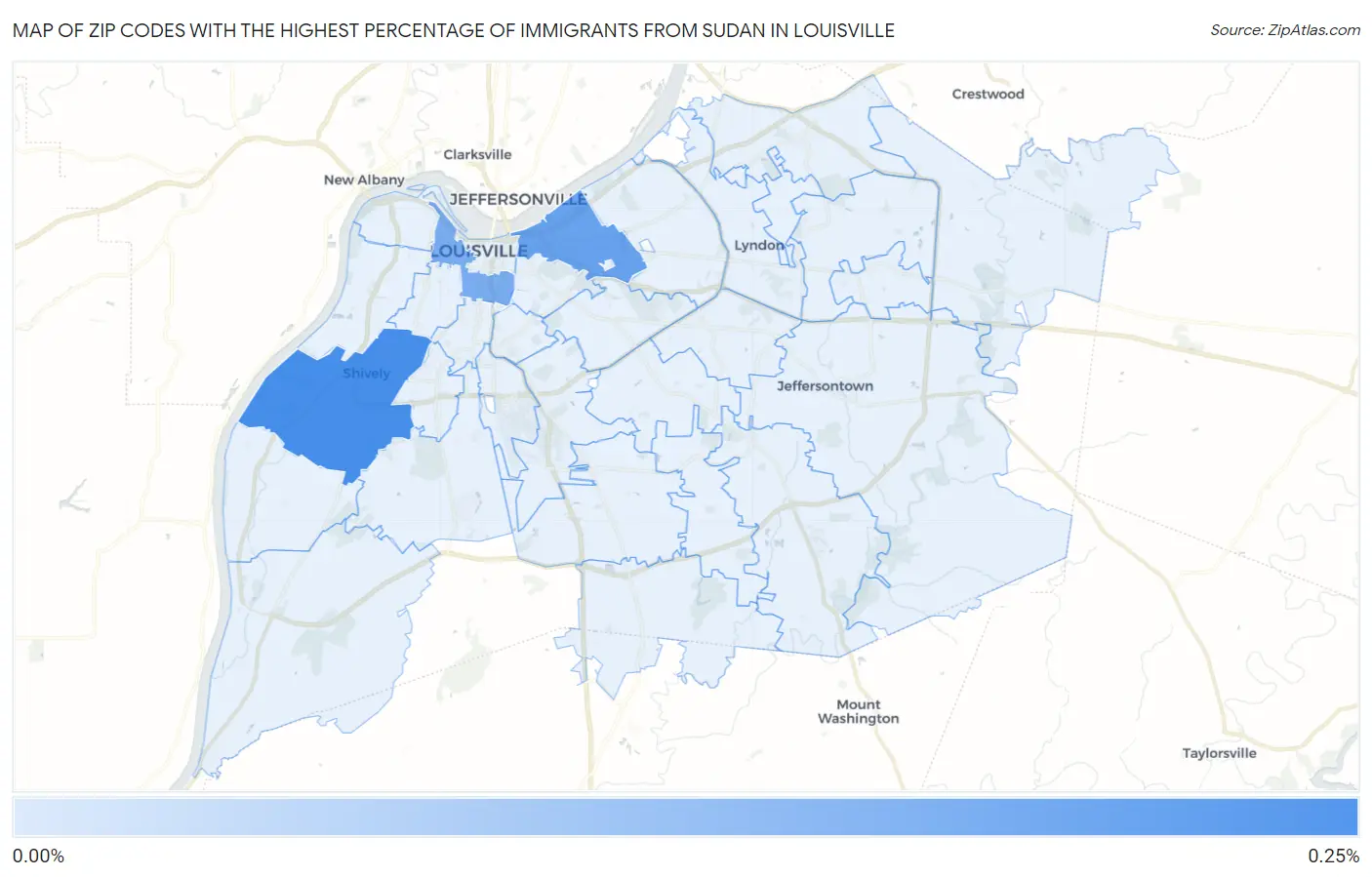 Zip Codes with the Highest Percentage of Immigrants from Sudan in Louisville Map
