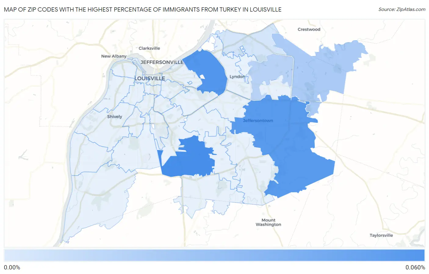 Zip Codes with the Highest Percentage of Immigrants from Turkey in Louisville Map