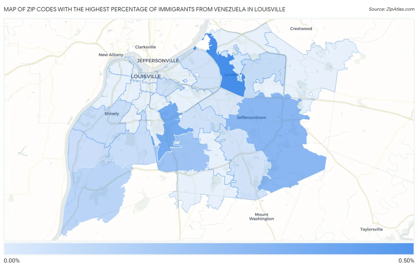 Zip Codes with the Highest Percentage of Immigrants from Venezuela in Louisville Map