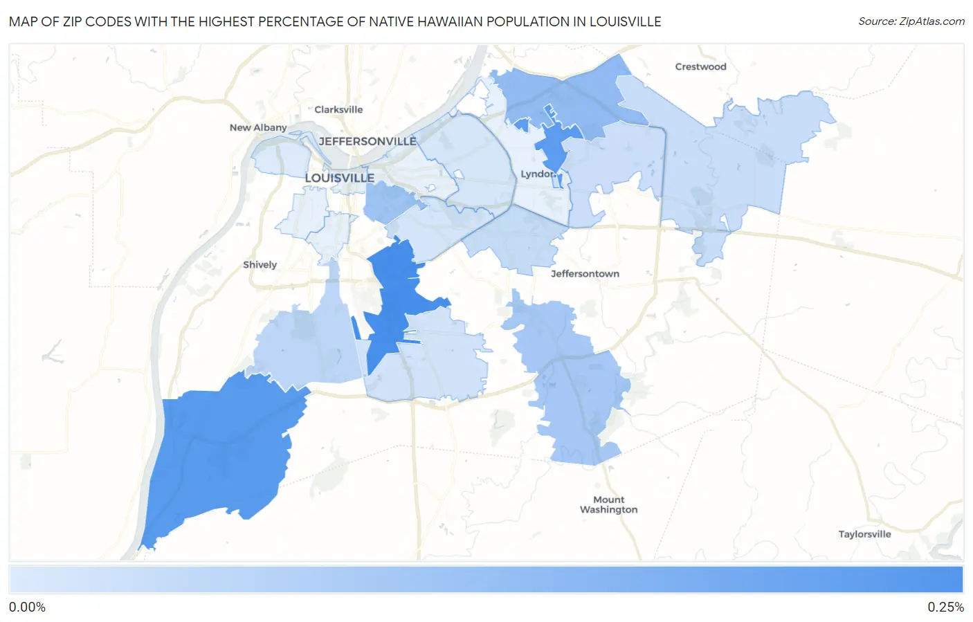 Zip Codes with the Highest Percentage of Native Hawaiian Population in Louisville Map