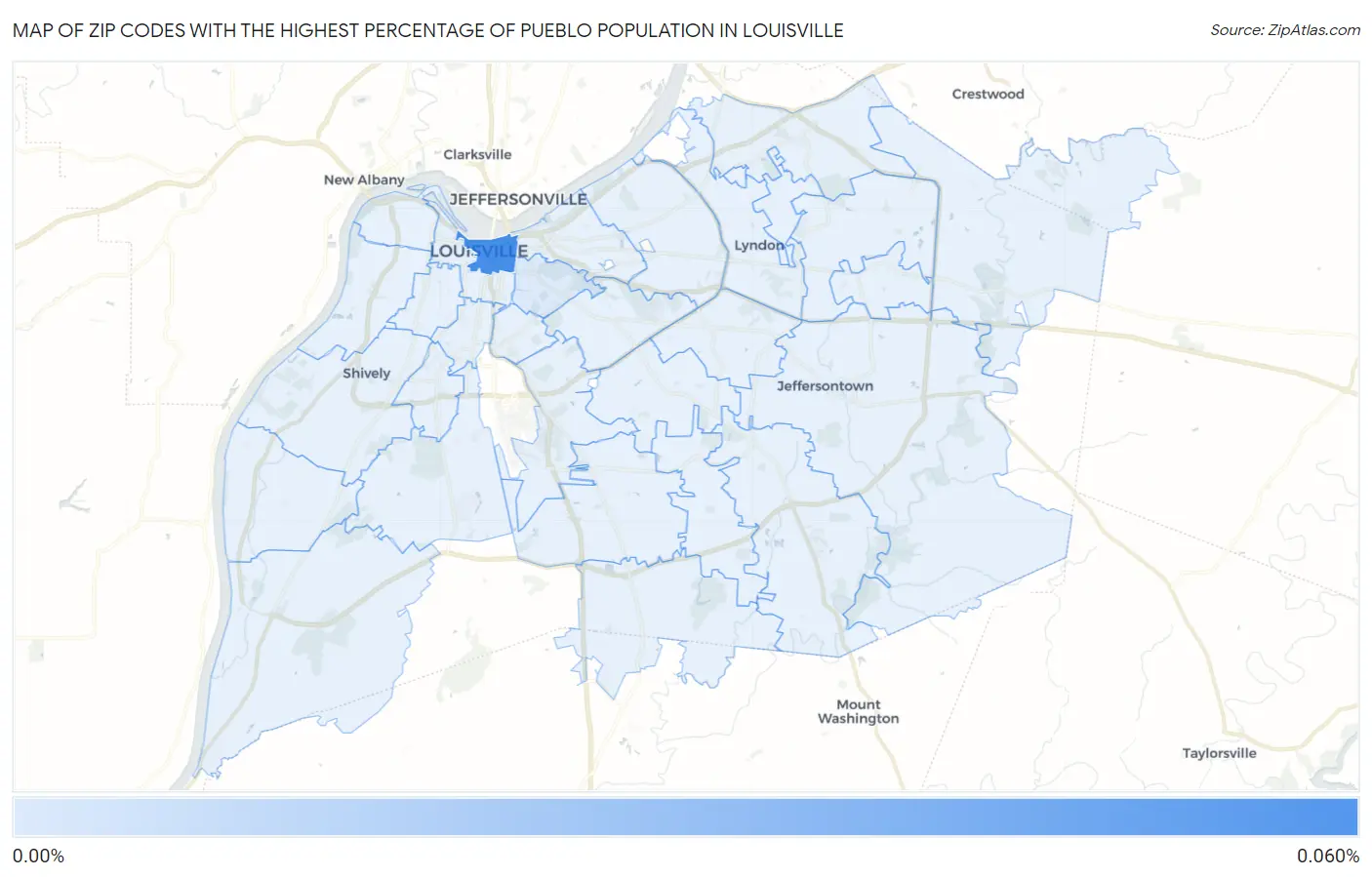 Zip Codes with the Highest Percentage of Pueblo Population in Louisville Map