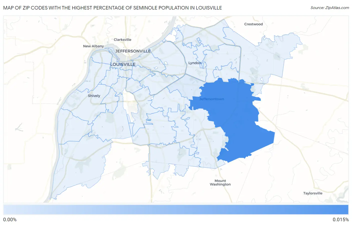 Zip Codes with the Highest Percentage of Seminole Population in Louisville Map